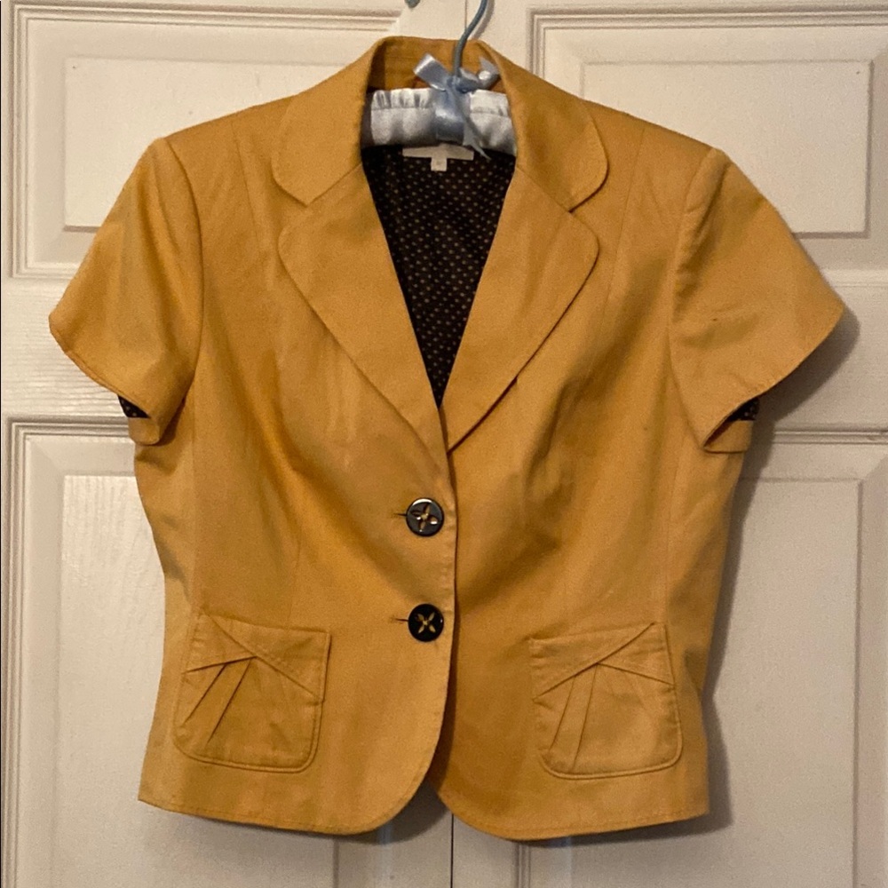 Marks & Spencer Light Gold Cotton  Short Sleeve Cropped Blazer 2-button UK14/10
